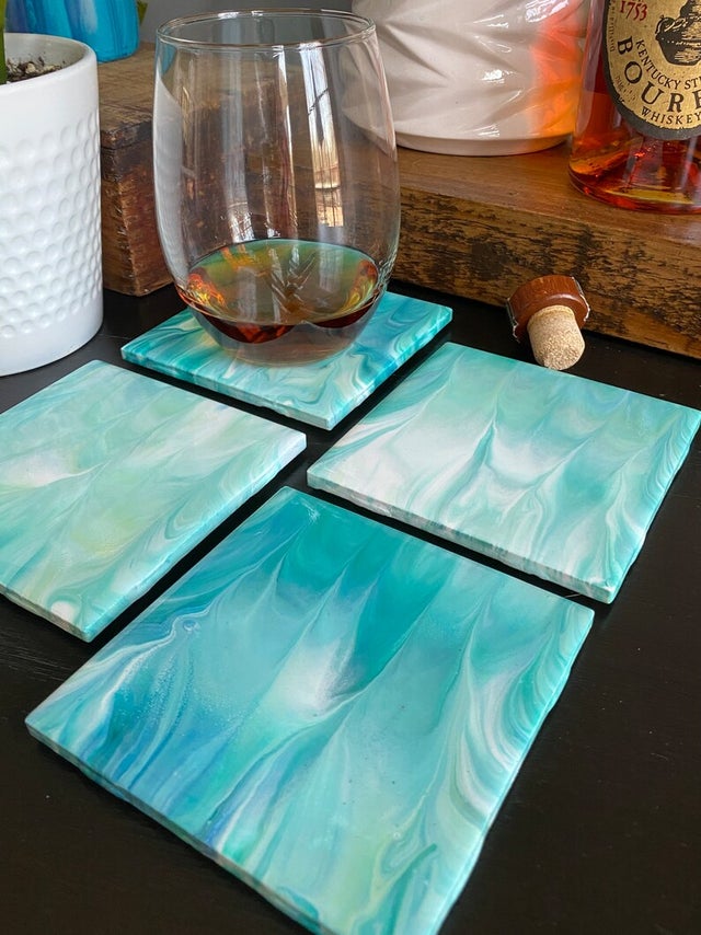 Turquoise glass best sale coasters